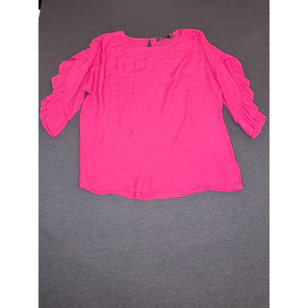 Doe & Rae Pink Ruffle Sleeve Blouse Medium Textured Boho Top Size Medium - Picture 3 of 13